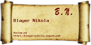 Blayer Nikola névjegykártya
